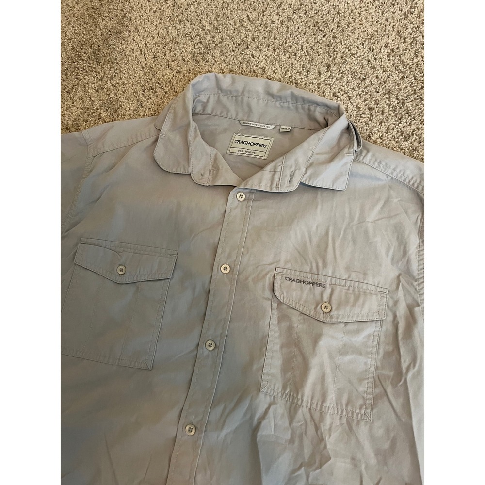 Craghoppers Men's Shirt L Gray Short Sleeve Button Down Dual Pockets Gorpcore